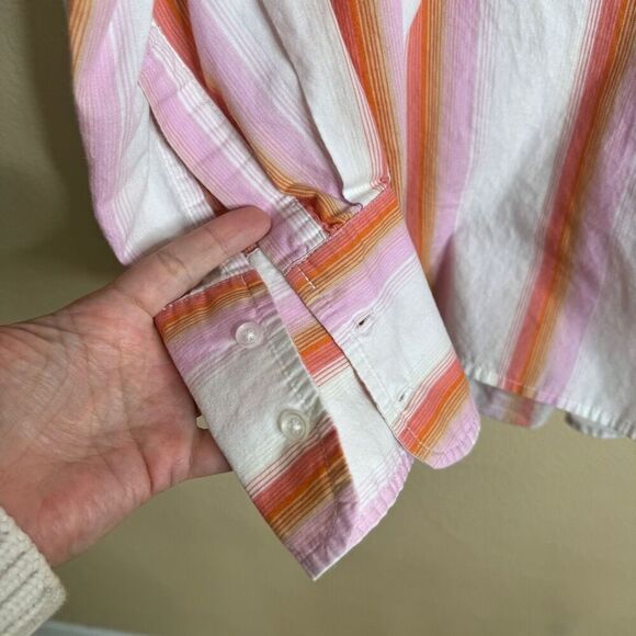 Mango Shirt Women's Large Button Up Longs Sleeve Striped Pocket Casual - Picture 6 of 11